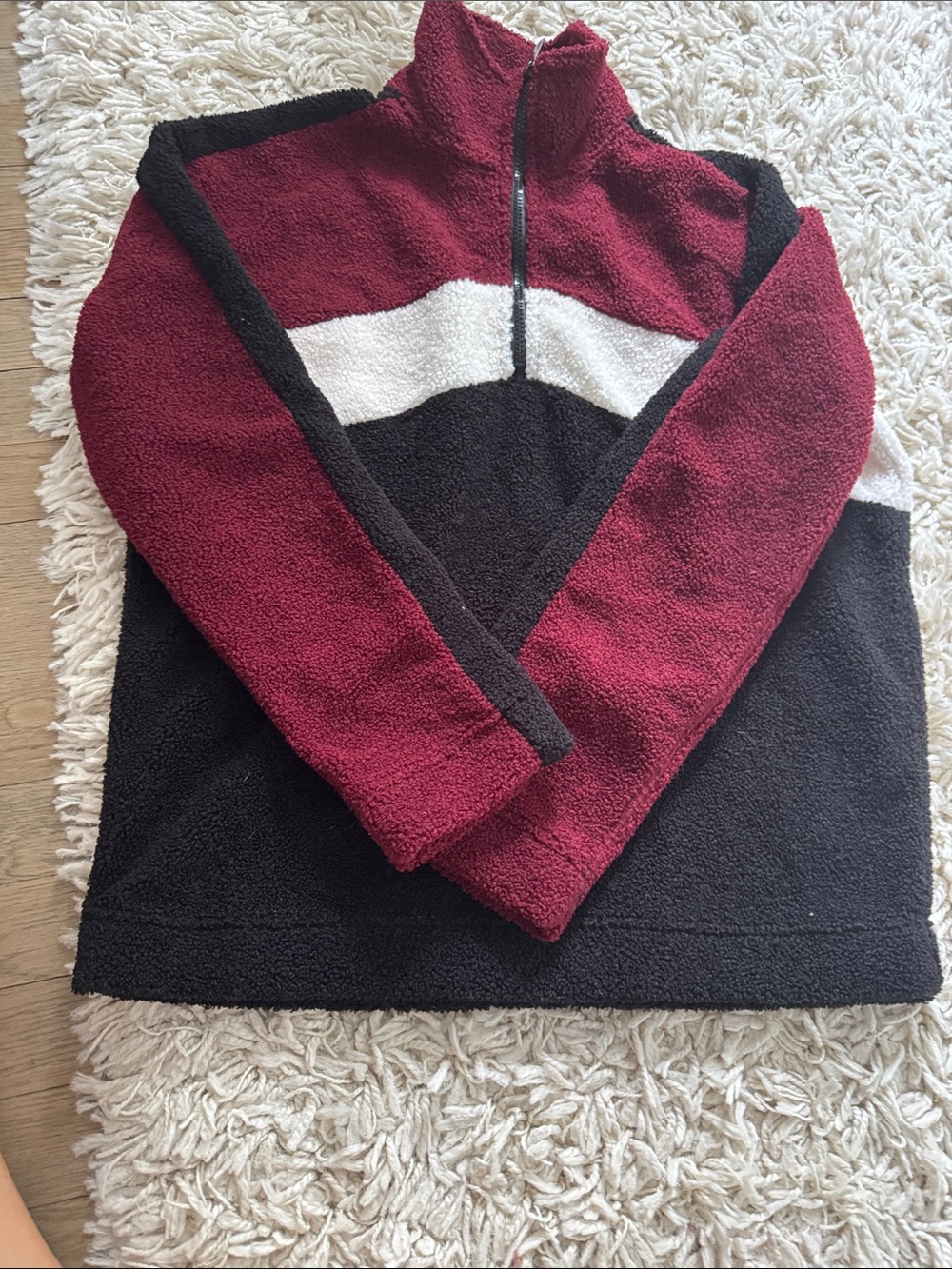 Alala Colorblock Zip Sherpa Pullover - Burgundy/Black/White